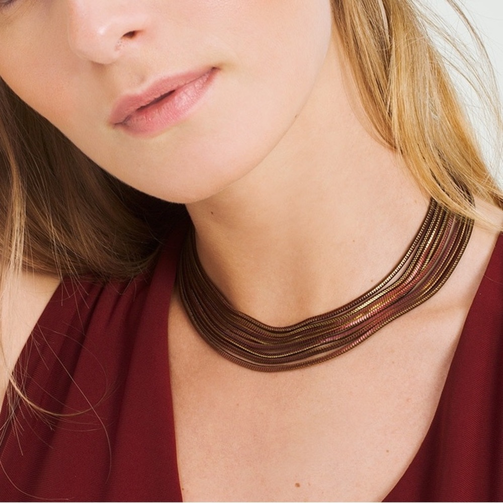 WHBM GOLD & BURGUNDY MULTI-CHAIN NECKLACE